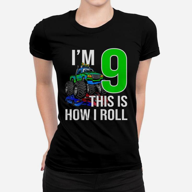 Kids Monster Truck 9Th Birthday 9 Year Old Birthday Gift Women T-shirt