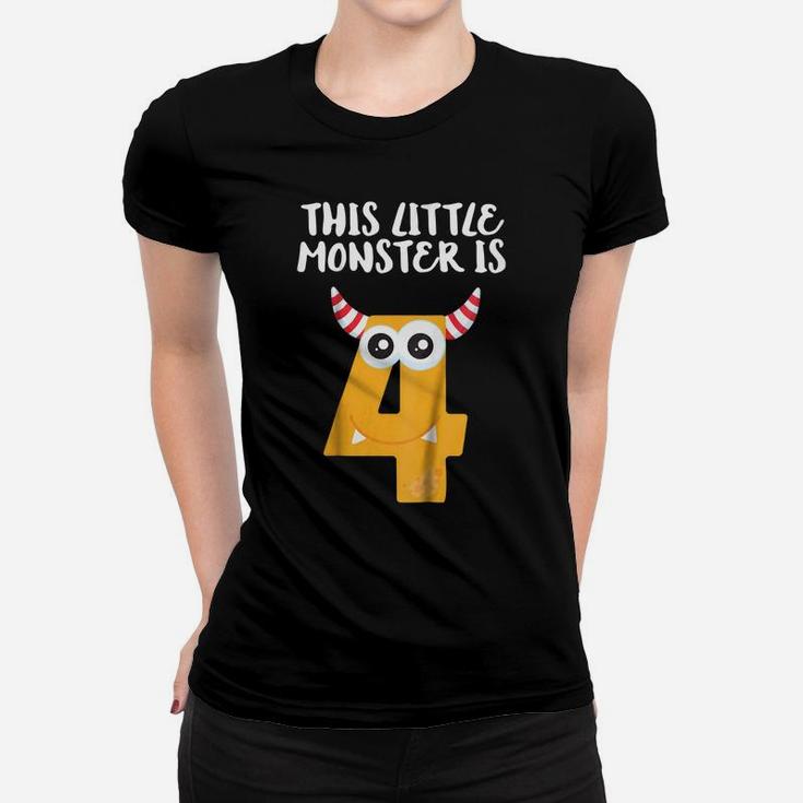 Kids This Little Monster Is 4 - 4Th Birthday Shirt For 4 Year Old Women T-shirt