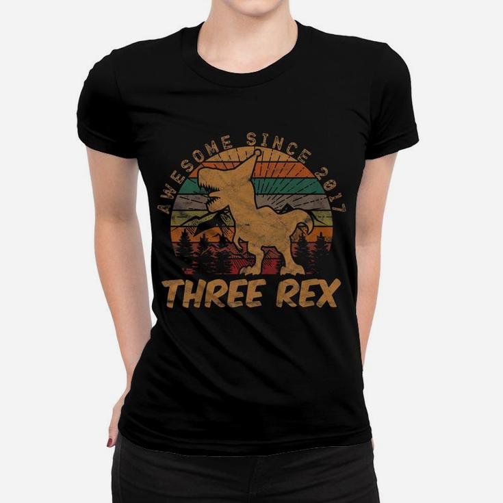 Kids Three Rex 3Rd Birthday Gifts Third Dinosaur 3 Year Old Women T-shirt