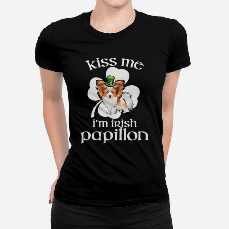 Kiss Me I'm Irish Papillon Dog Leprechaun Women T-shirt