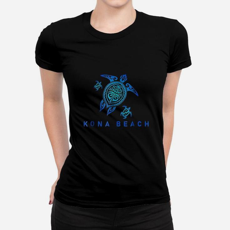 Kona Beach Hawaii Sea Blue Tribal Turtle Women T-shirt