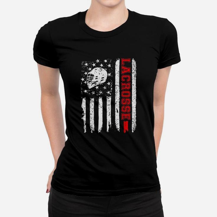 Lacrosse American Flag Distressed Women T-shirt