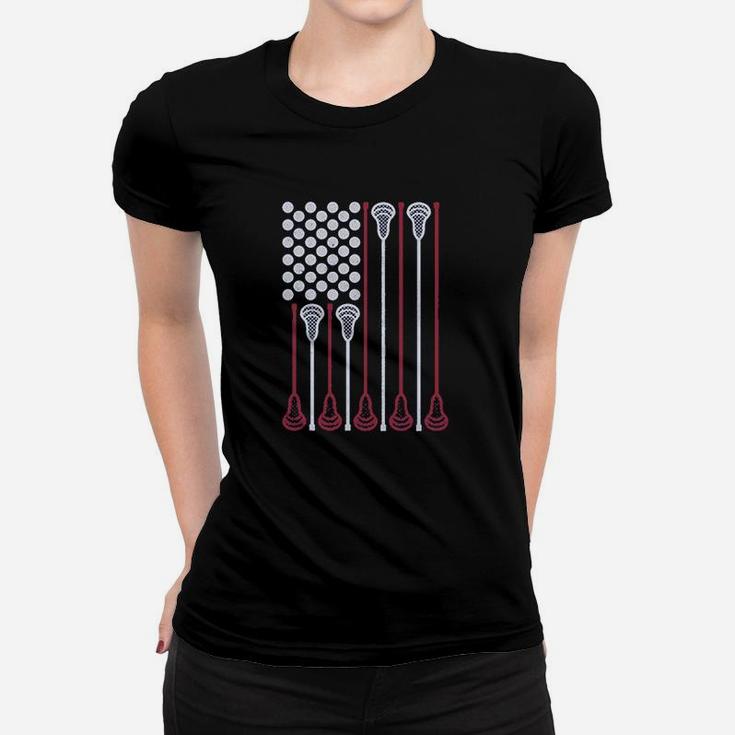 Lacrosse Stick American Flag Lax Player Women T-shirt