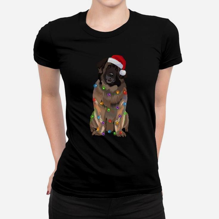 Leonberger Christmas Lights Xmas Dog Lover Santa Hat Sweatshirt Women T-shirt