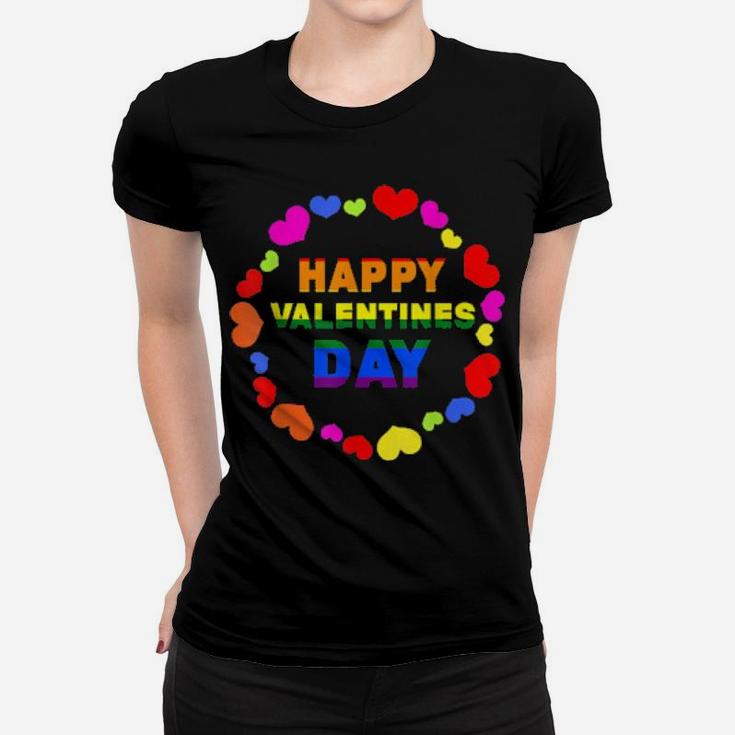 Lesbian Flag Rainbow Pride Happy Valentines Day Women T-shirt