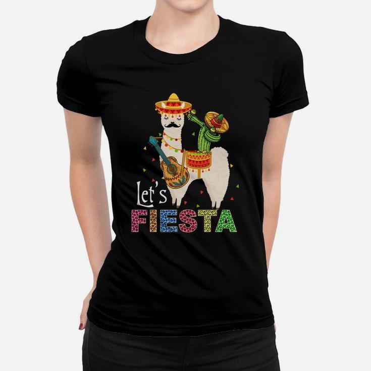 Let's Fiesta Llama Cinco De Mayo Cactus Sombrero Maracas Women T-shirt