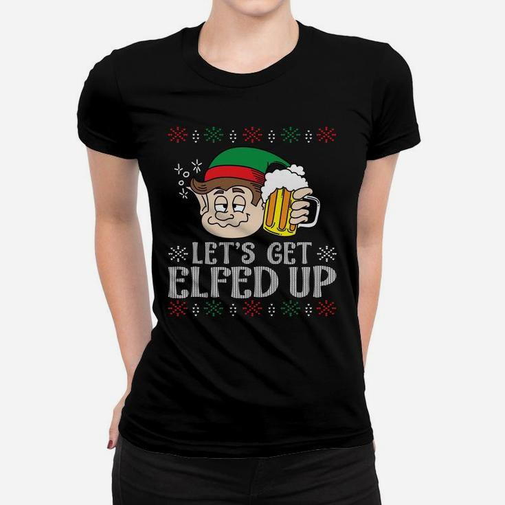 Let's Get Elfed Up Christmas Beer Lover Funny Xmas Sweatshirt Women T-shirt