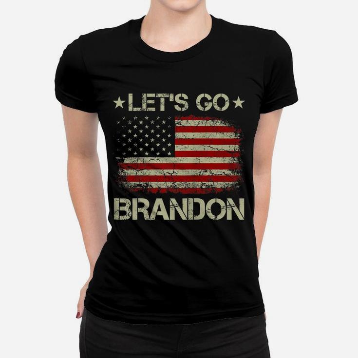 Let's Go Brandon Vintage American Flag Patriotic On Back Women T-shirt