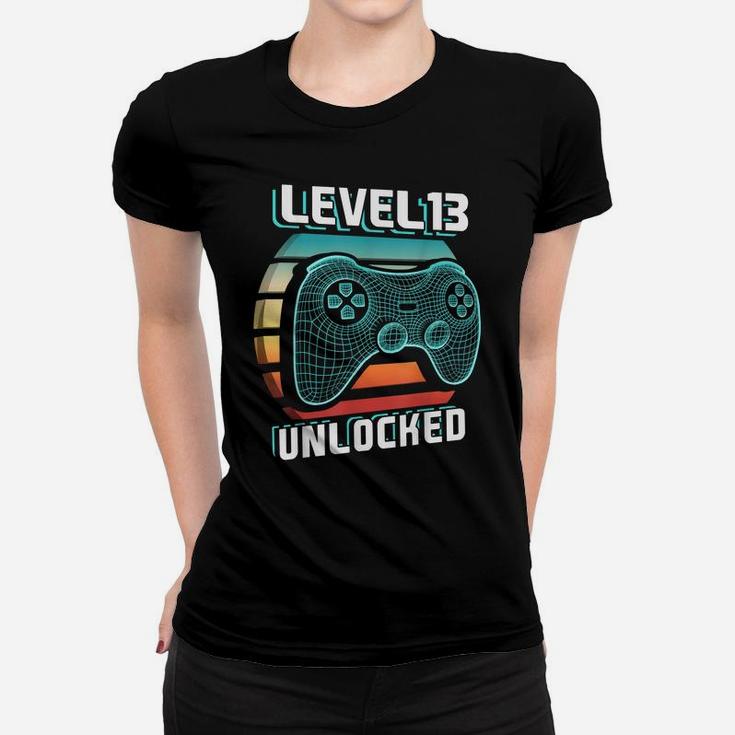 Level 13 Unlocked Retro Video Game 13Th Birthday Gamer Gift Women T-shirt