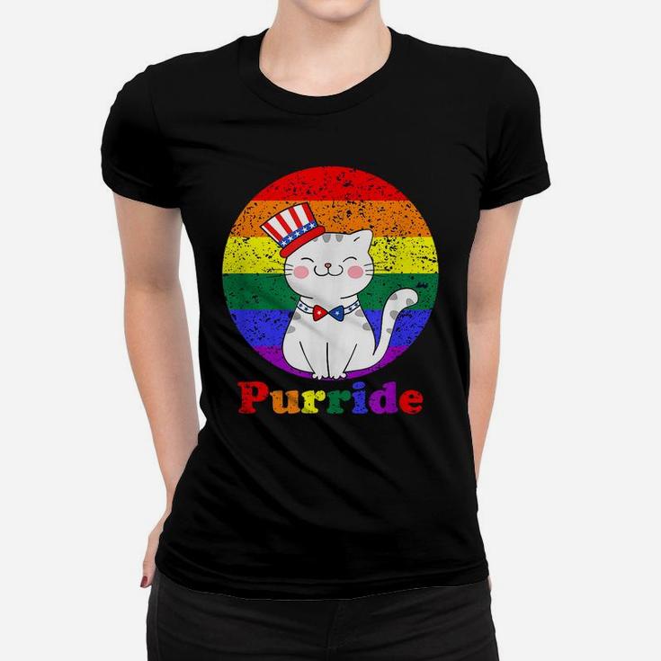 Lgbt Cat Lovers Purride Rainbow Flag American Flag Lgbtq Women T-shirt