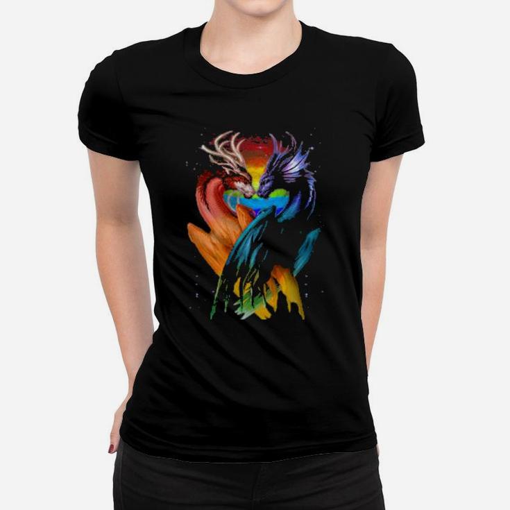 Lgbt Dragon Heart Rainbow Heart Dragon Lgbt Pride Women T-shirt