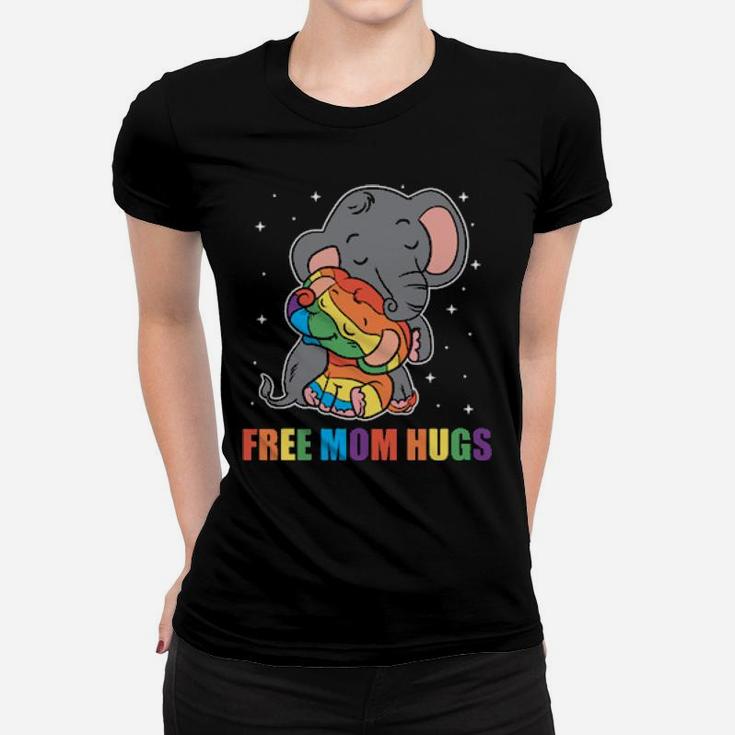 Lgbt Funny Rainbow Elephant Hugs Lesbian Gay Pride Women T-shirt