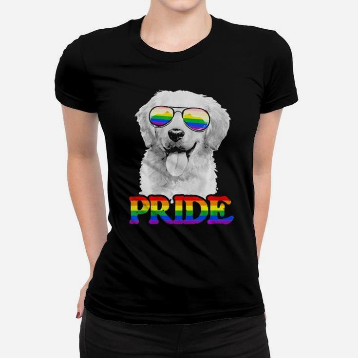 Lgbt Golden Retriever Dog Gay Pride Rainbow Flag Lgbtq Gift Women T-shirt