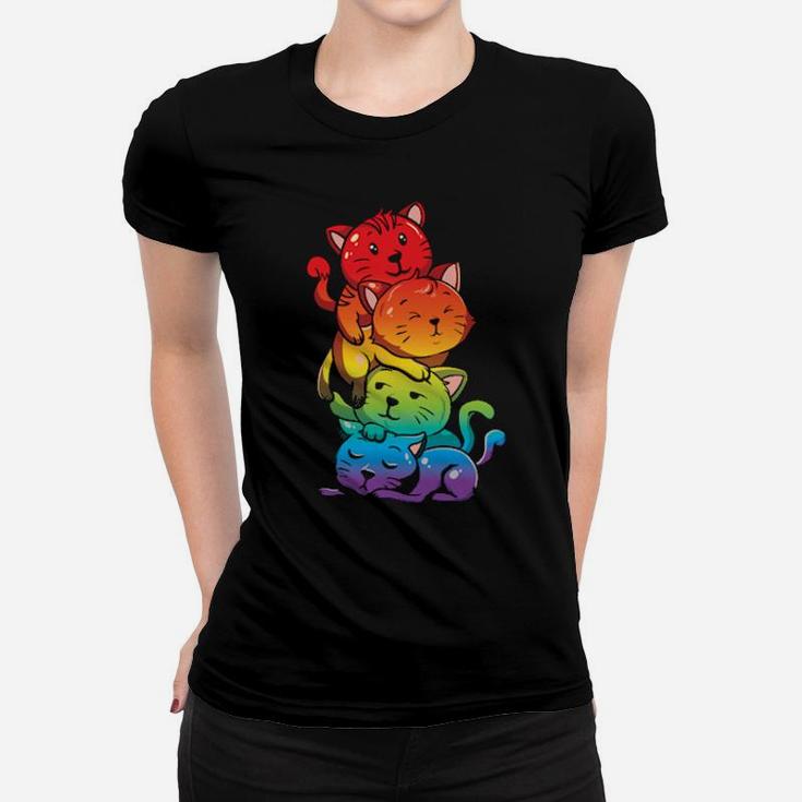 Lgbt Kawaii Rainbow Cats Gift For Kitten Lover Women T-shirt