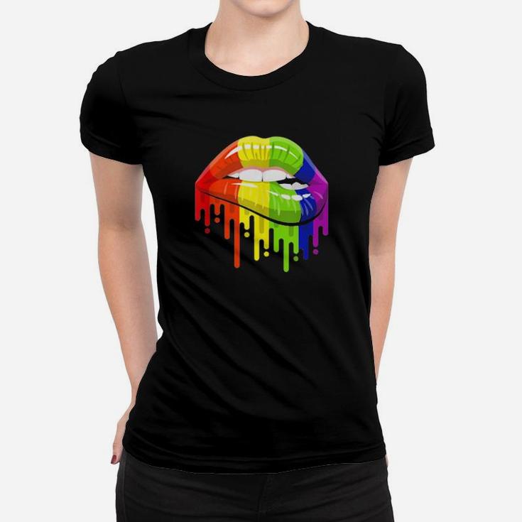 Lgbt Rainbow Color Lips Pride Gay Homosexual Women T-shirt