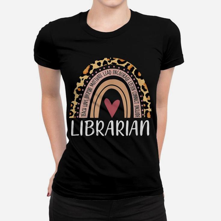 Librarian Rainbow Boho Leopard Funny School Librarian Gift Women T-shirt