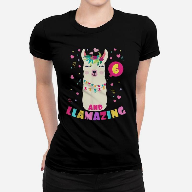Llamazing 6 Years Old Girl Birthday Cute Llama Alpaca Kids Women T-shirt