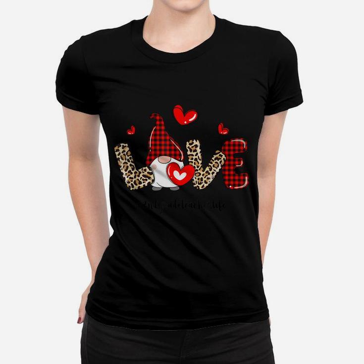 Love 2Nd Grade Teacher Life Buffalo Plaid Valentines Gnome Women T-shirt
