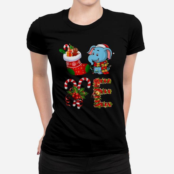 Love Elephant Christmas Funny Santa Hat Christmas  Women T-shirt