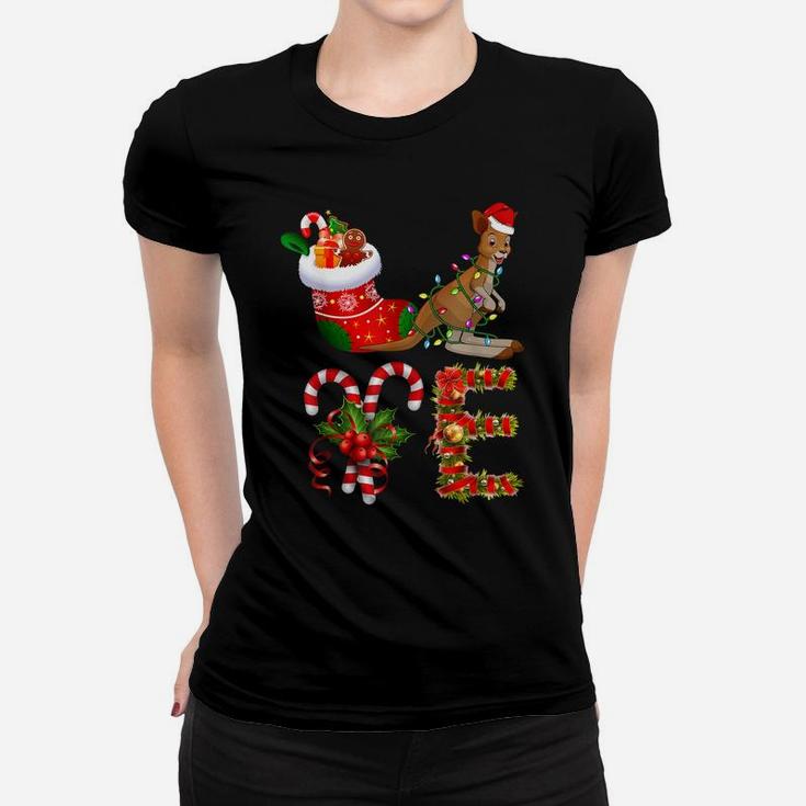 Love Kangaroo Christmas Funny Santa Hat Christmas  Women T-shirt