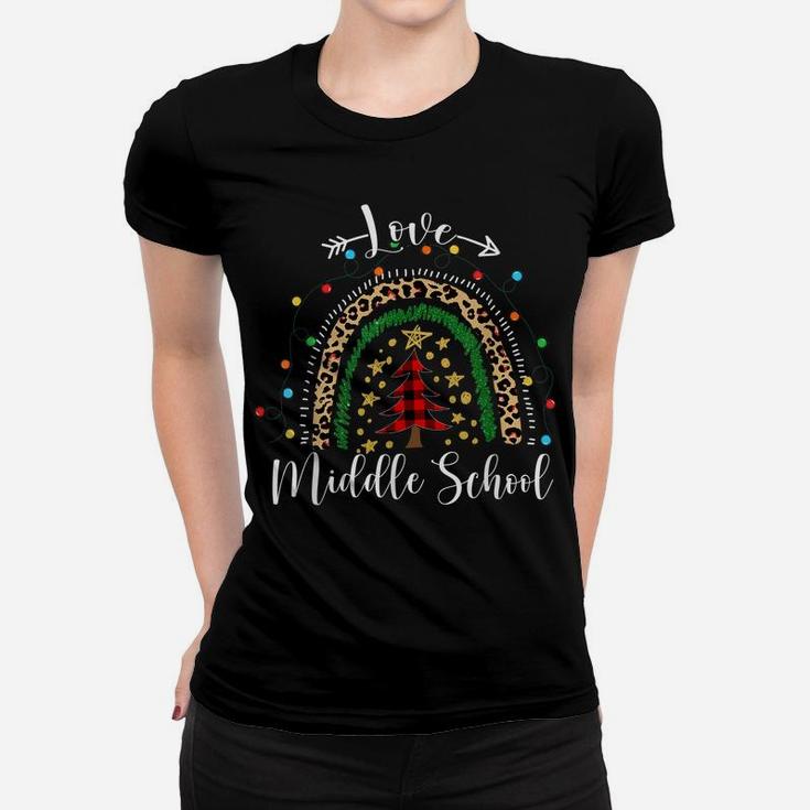 Love Middle School Teacher Funny Boho Rainbow Christmas Kids Women T-shirt