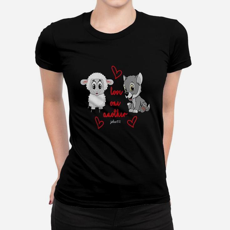 Love One Another Verse John Cute Puppy And Sheep Women T-shirt