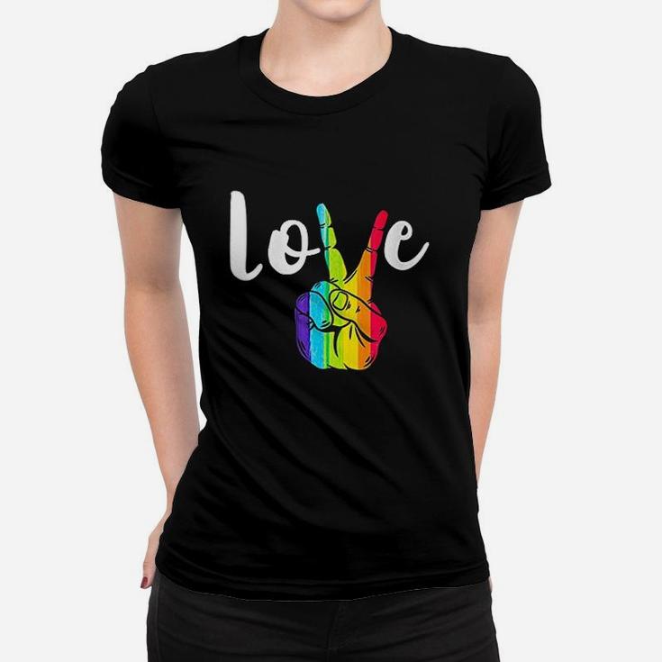 Love Peace Sign Rainbow Lgbt Lesbian Gay Pride Women T-shirt