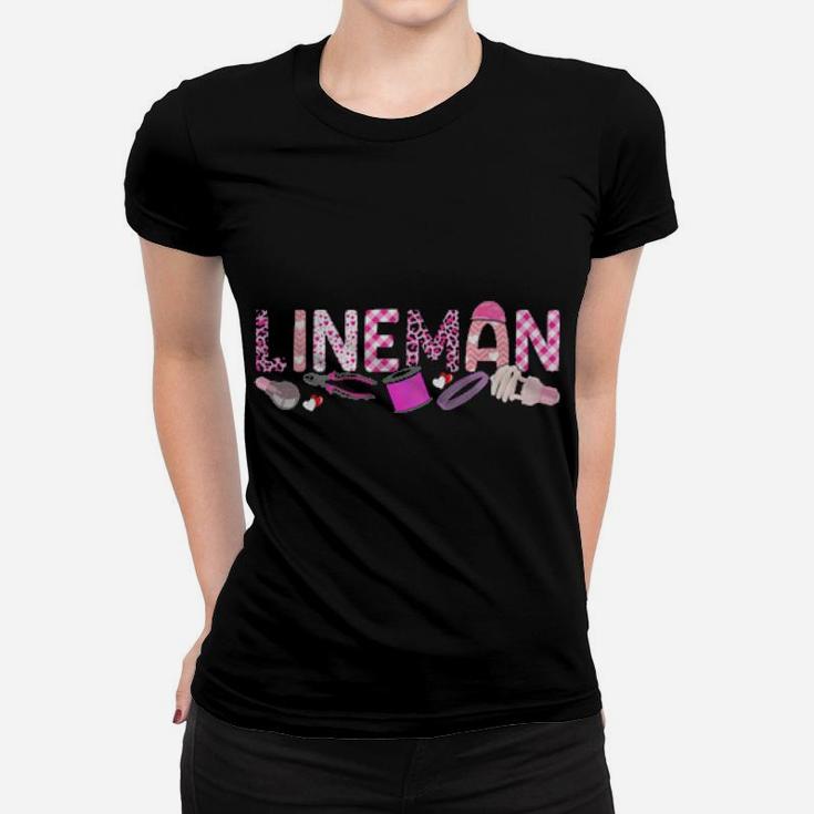 Love Pink Lineman Happy Valentine Day Awesome Funny Women T-shirt