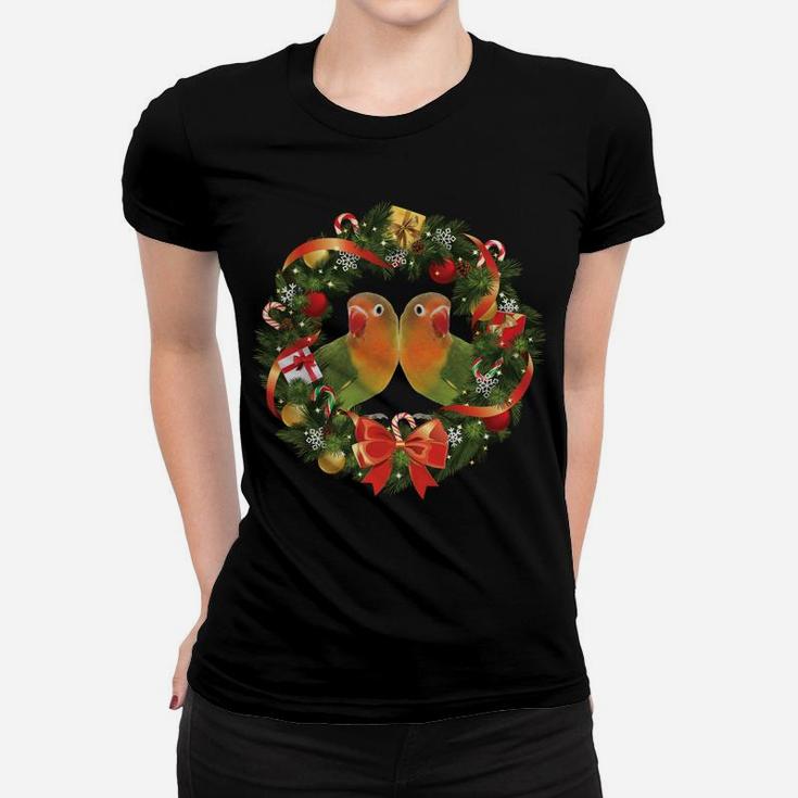 Lovebird Parrot Christmas Wreath Women T-shirt