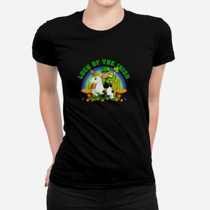 Luck Of The Irish Leprechaun Riding Unicorn St Patricks Day Women T-shirt