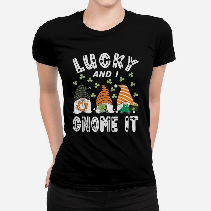 Lucky And I Gnome It St Patrick's Day 3 Gnomes Shamrock Kids Women T-shirt