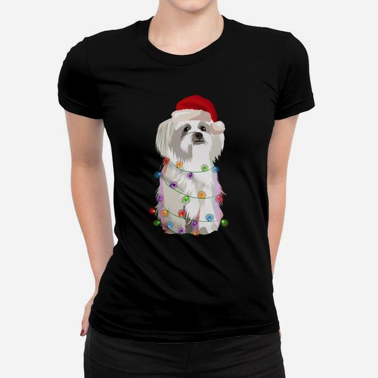 Maltese Christmas Lights Xmas Dog Lover Sweatshirt Women T-shirt