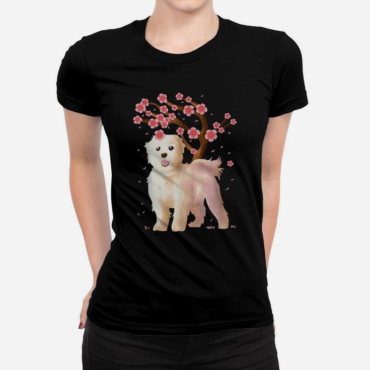 Maltese Dog Japanese Sakura Cherry Blossom Shirt Flower Gift Women T-shirt
