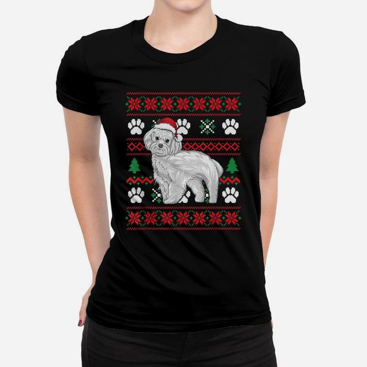 Maltese Ugly Christmas T Shirt Maltese Santa Hat Women T-shirt
