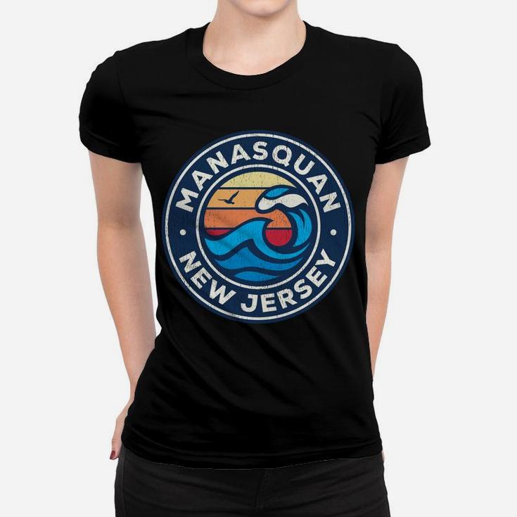 Manasquan New Jersey Nj Vintage Nautical Waves Design Women T-shirt