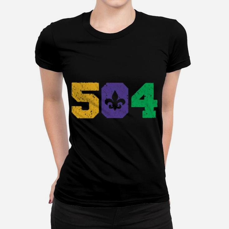 Mardi Gras 504 New Orleans State Louisiana Distressed Women T-shirt