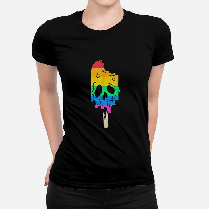Melting Rainbow Ice Cream Skull Women T-shirt