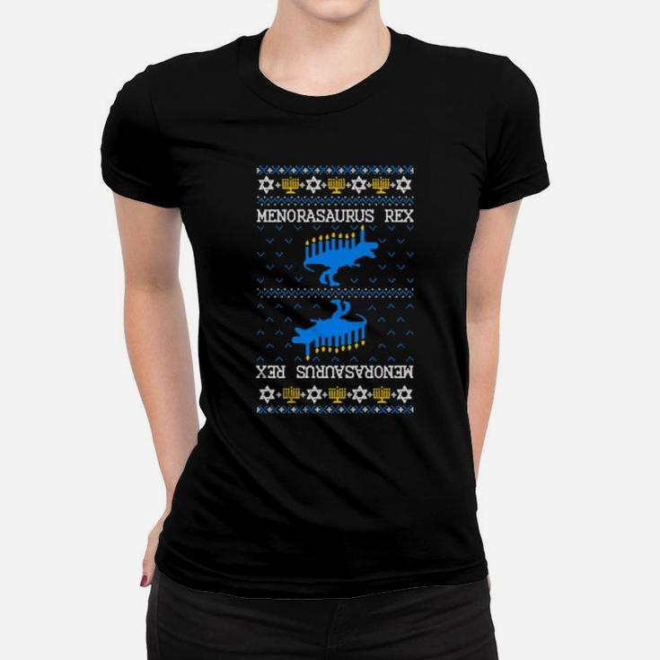 Menorasaurus Rex Dinasourorah Ugly Upside Hanukkah Down Women T-shirt