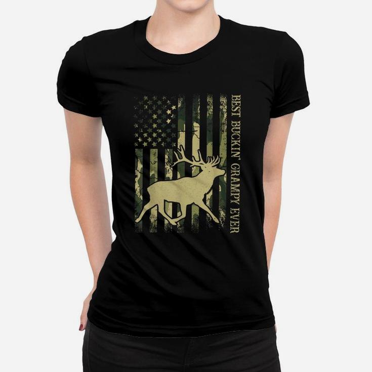 Mens Best Buckin' Grampy Ever Camo American Flag Deer Hunting Women T-shirt