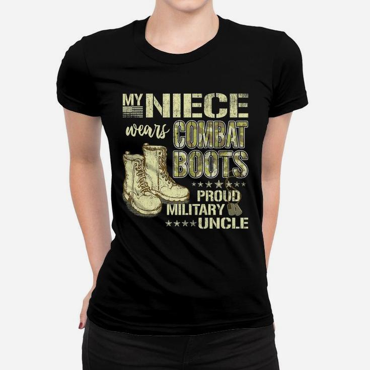 Mens My Niece Wears Combat Boots Dog Tags - Proud Military Uncle Women T-shirt