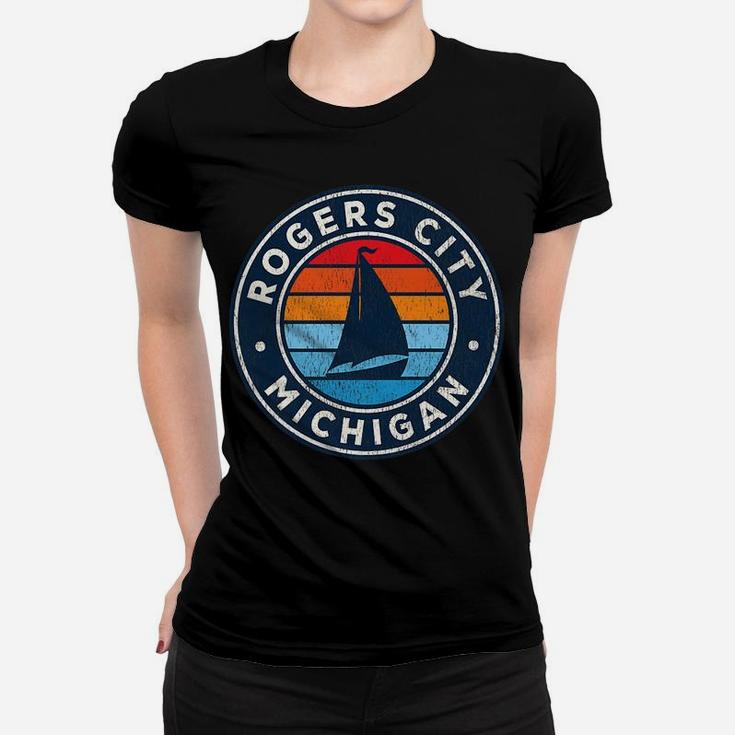 Mens Rogers City Michigan Mi Vintage Sailboat Retro 70S Women T-shirt