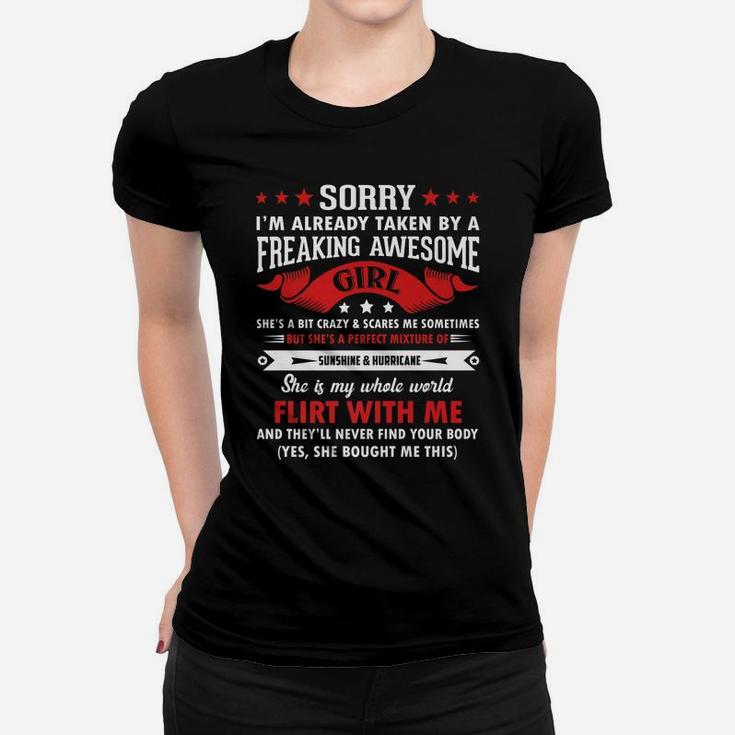 Mens Sorry I'm Already Taken By Freaking Awesome Girl Funny Women T-shirt