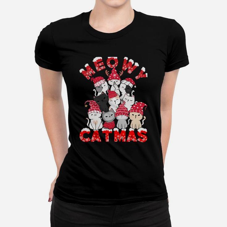 Meowy Catmas Funny Santa Cats Tree Reindeer Christmas Tree Sweatshirt Women T-shirt