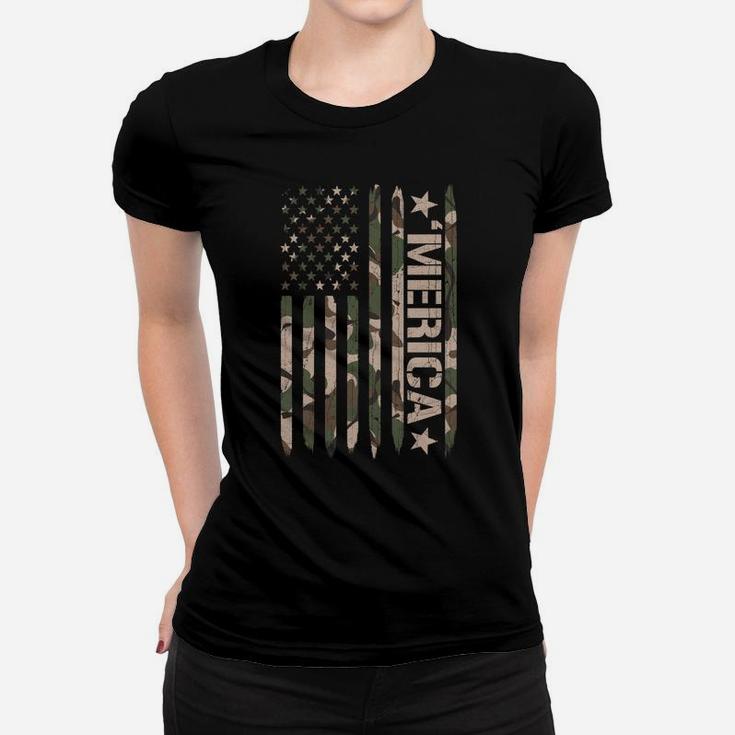 Merica Camo American Flag Gift Camouflage Camoflauge Women T-shirt
