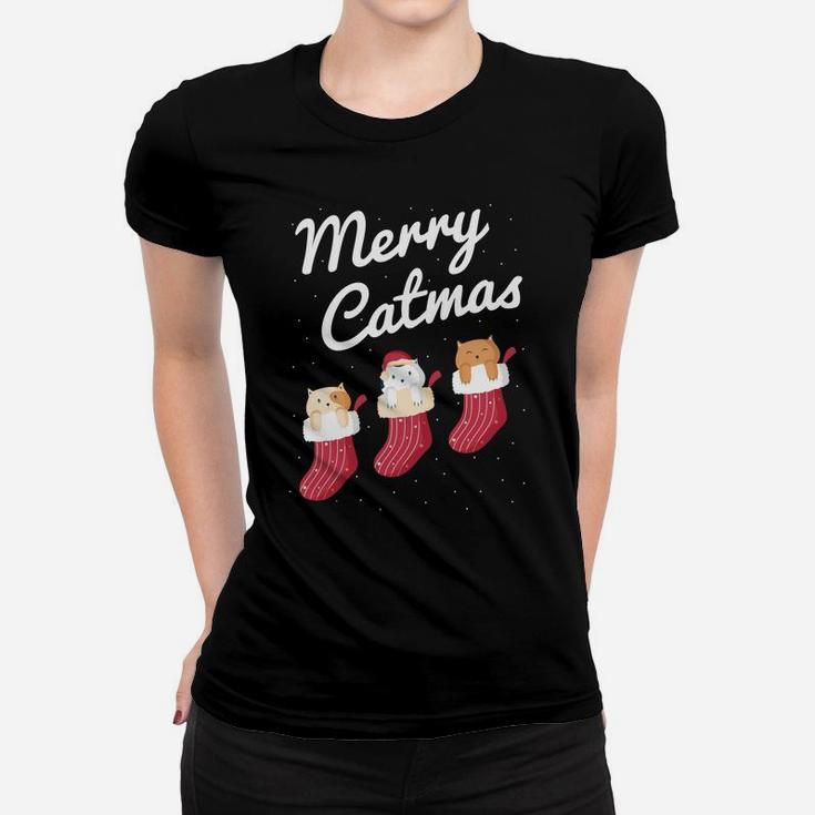 Merry Catmas Christmas Cats In Socks Kitty Cat Lover Gift Women T-shirt