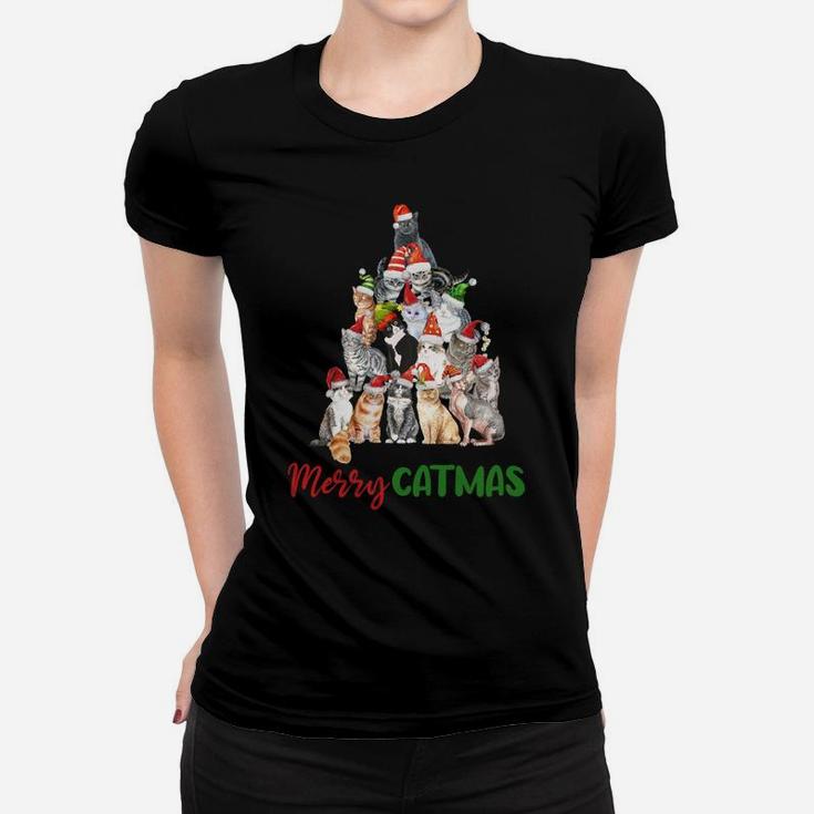 Merry Catmas Christmas Shirt For Cat Lovers Kitty Xmas Tree Sweatshirt Women T-shirt