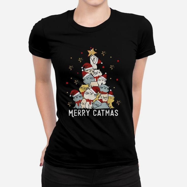 Merry Catmas Christmas Tree Winter Cats Santa Cat Lover Cute Women T-shirt