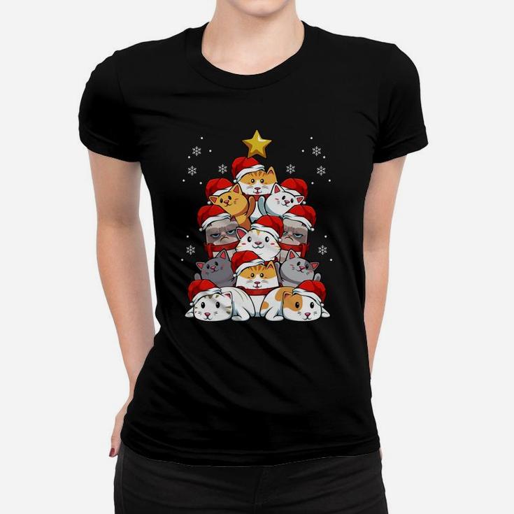 Merry Christmas Cat Kitten Tree Pet Lover Xmas Party Holiday Sweatshirt Women T-shirt