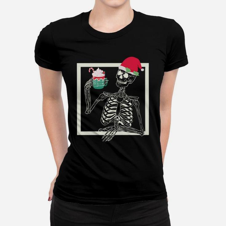 Merry Christmas Funny Santa Hat Christmas Drink Skeleton Sweatshirt Women T-shirt
