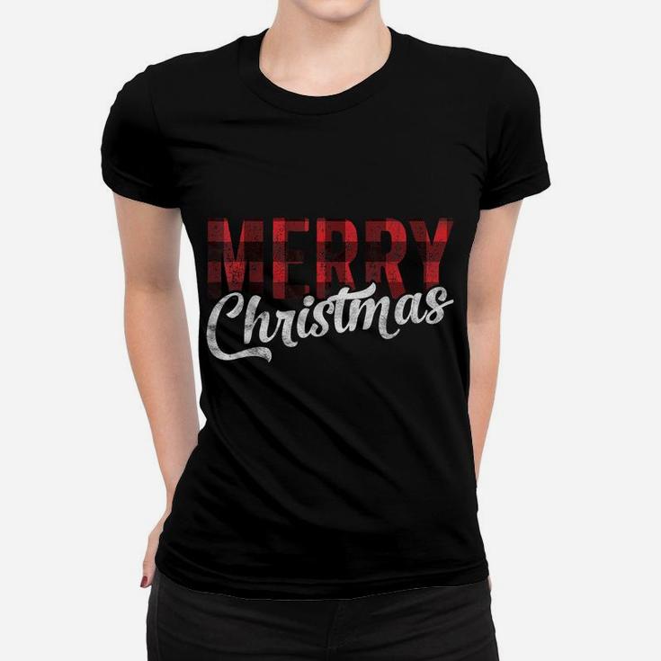 Merry Christmas Gift Funny Family Xmas Red Buffalo Plaid Women T-shirt